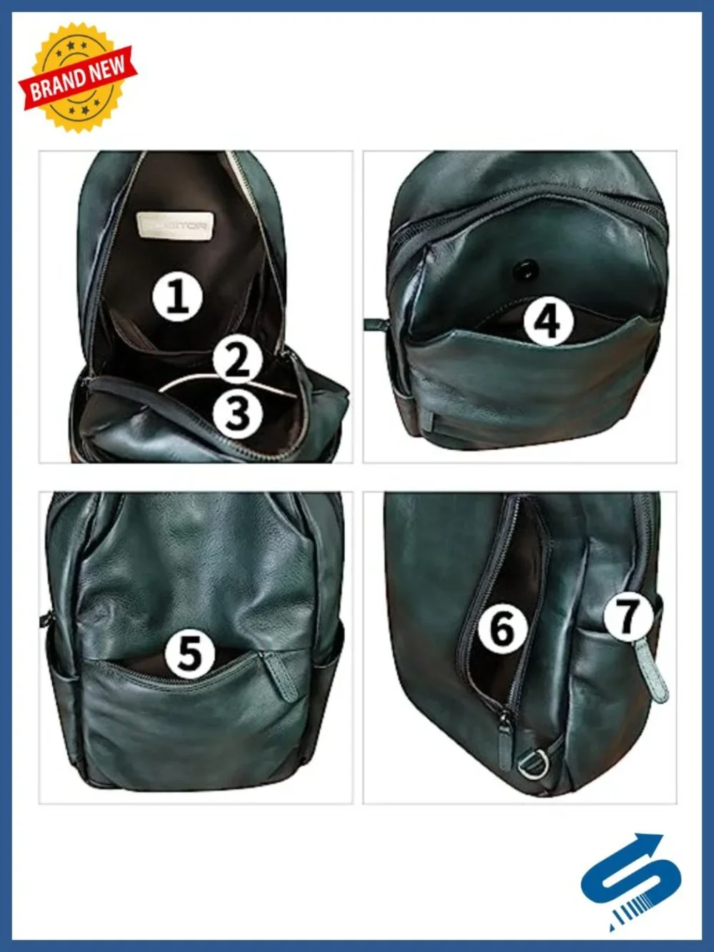 Genuine Leather Convertible Sling Backpack Crossbody Shoulder Daypack